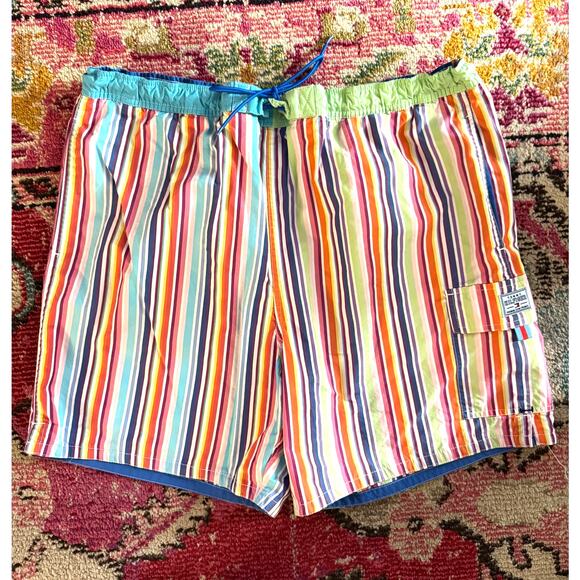 Tommy Hilfiger Swim Trunks Multicolor Stripe, Size XL (6″ Inseam) - Picture 2 of 2